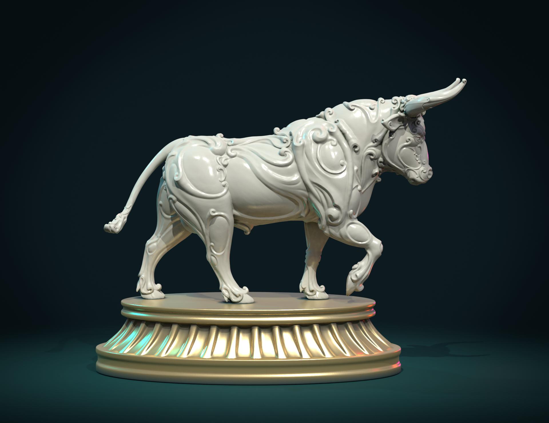 Jo da Arkæolog udstilling Ornate Bull - 3D Print Ready - FlippedNormals